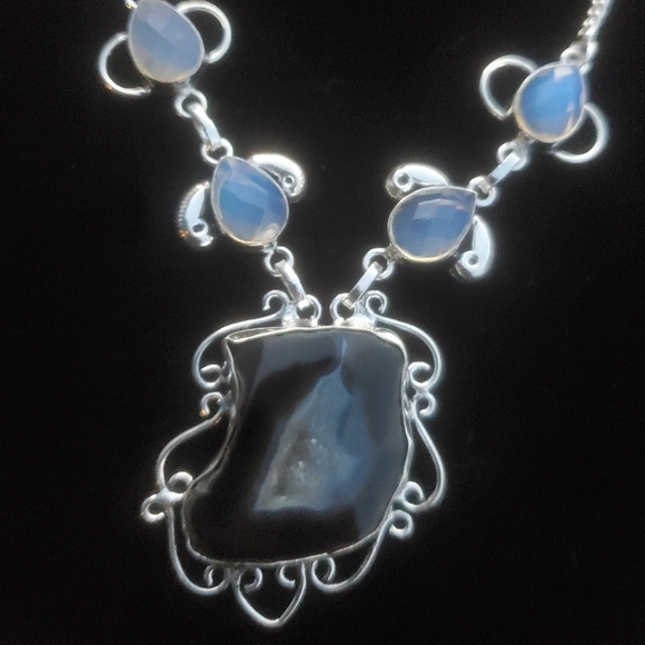 New Solar Agate & Opalite 925 Silver Necklace. - Picture 11 of 12